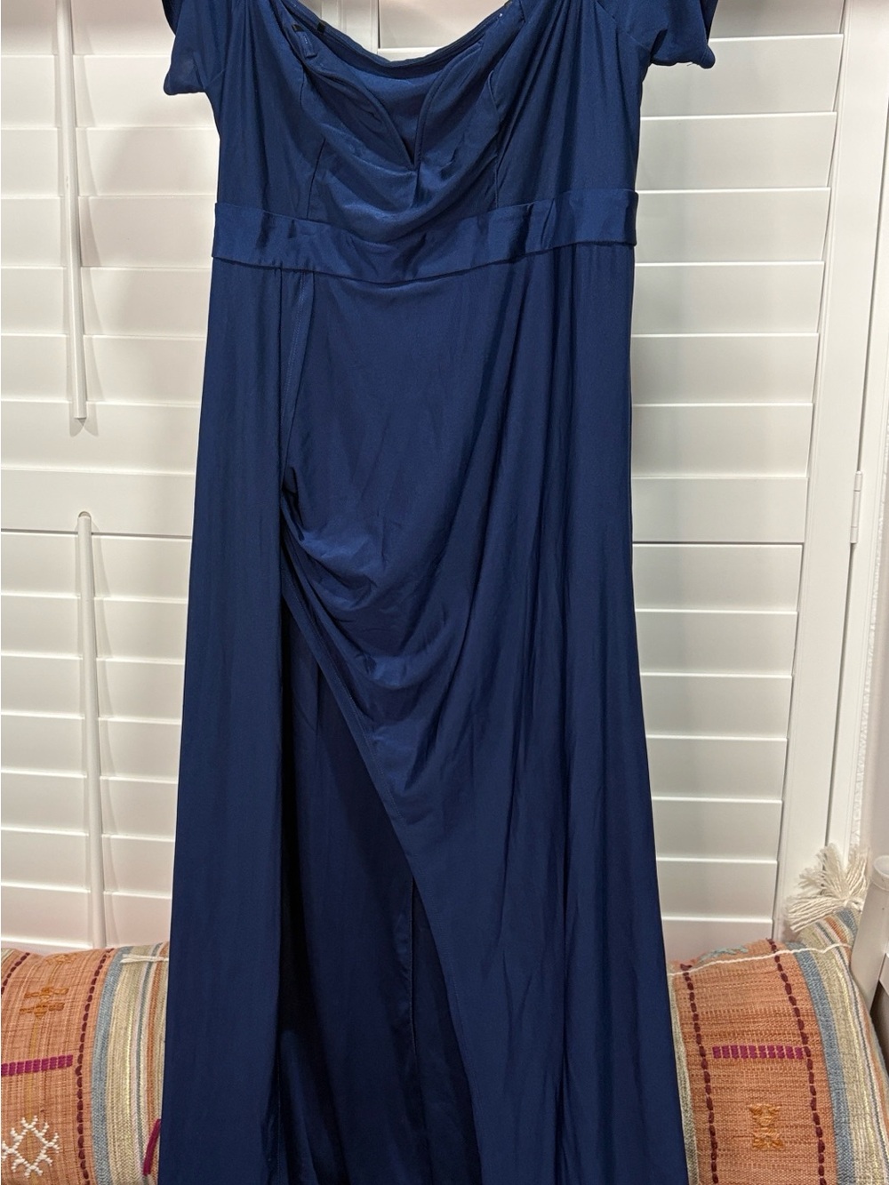 SHEIN Navy Blue Off-Shoulder Draped Evening Dress